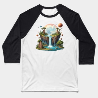 Floating Island Waterfall - Surreal Nature Fantasy Design Baseball T-Shirt